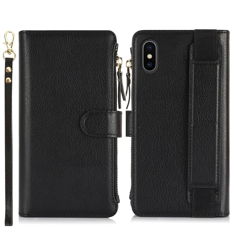 For iPhone XS Max Wristband Holder Zipper Purse RFID Leather Phone Case