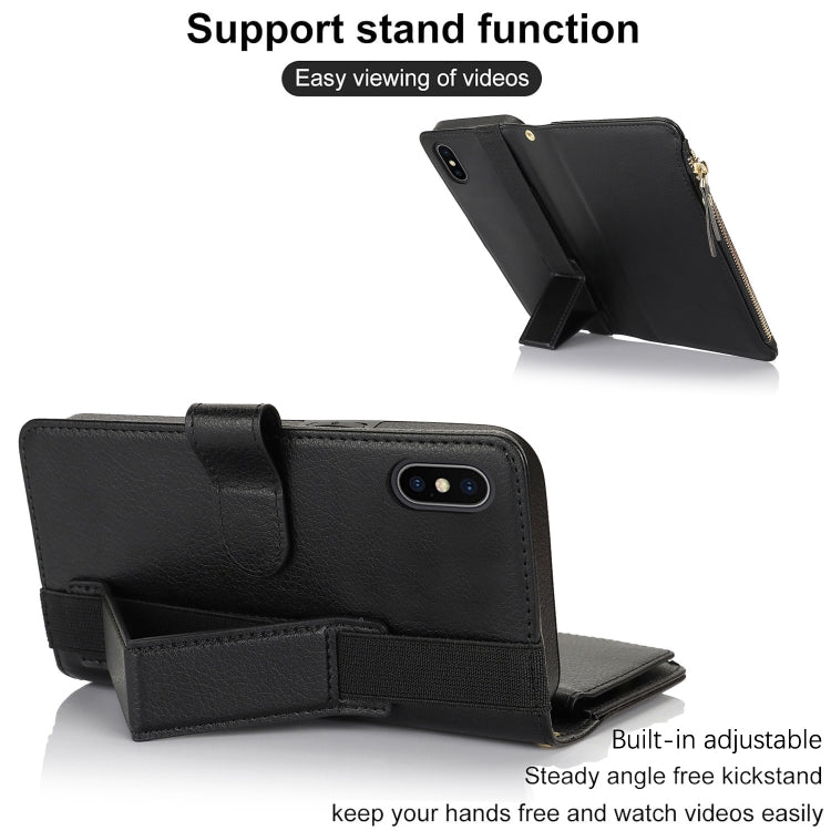 For iPhone XS Max Wristband Holder Zipper Purse RFID Leather Phone Case