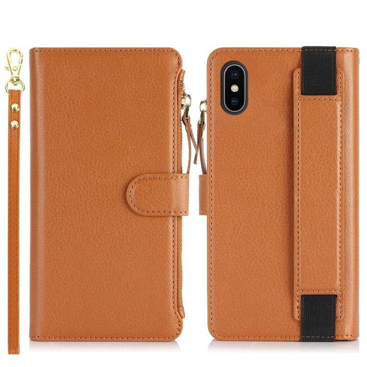 For iPhone XS Max Wristband Holder Zipper Purse RFID Leather Phone Case