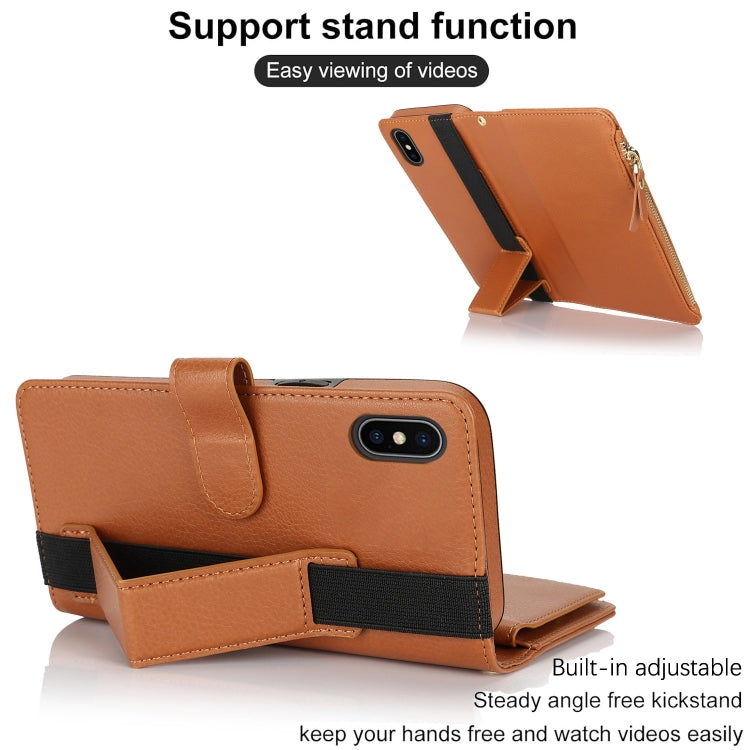 For iPhone XS Max Wristband Holder Zipper Purse RFID Leather Phone Case