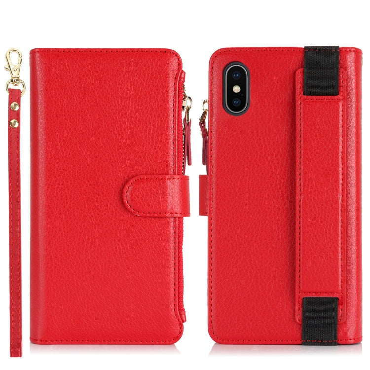 For iPhone XS Max Wristband Holder Zipper Purse RFID Leather Phone Case