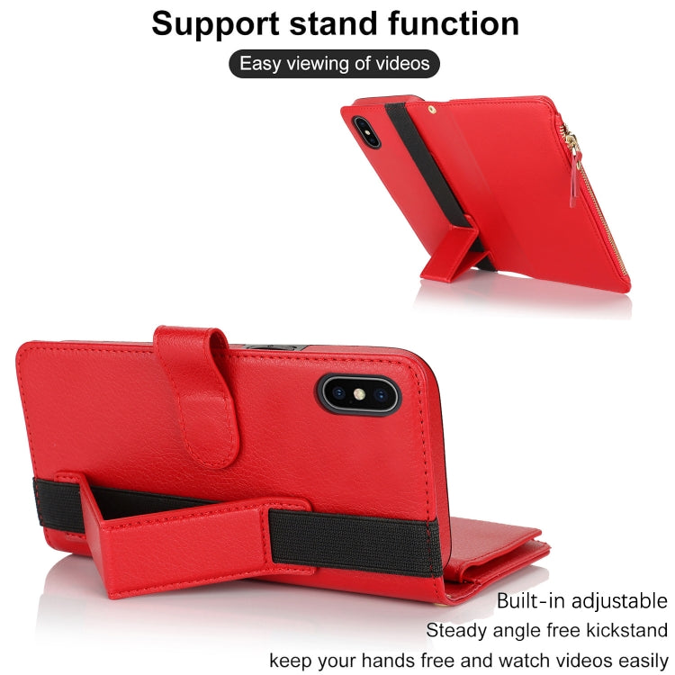 For iPhone XS Max Wristband Holder Zipper Purse RFID Leather Phone Case