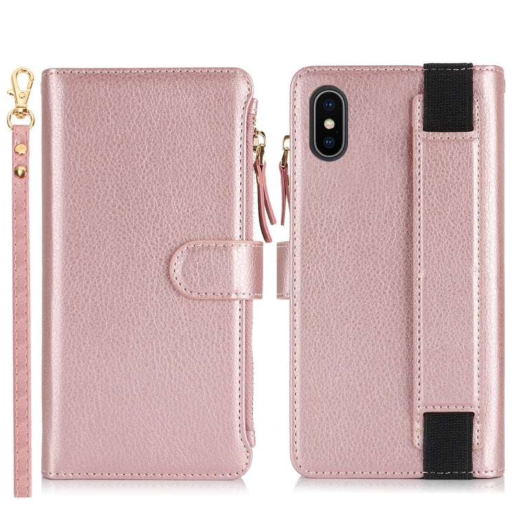 For iPhone XS Max Wristband Holder Zipper Purse RFID Leather Phone Case
