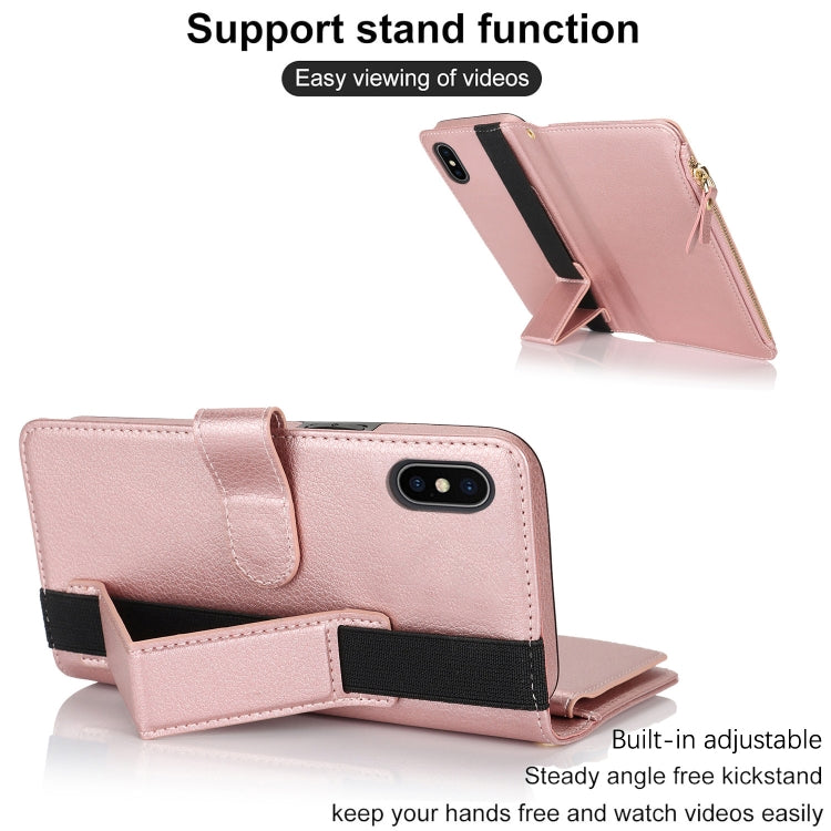 For iPhone XS Max Wristband Holder Zipper Purse RFID Leather Phone Case