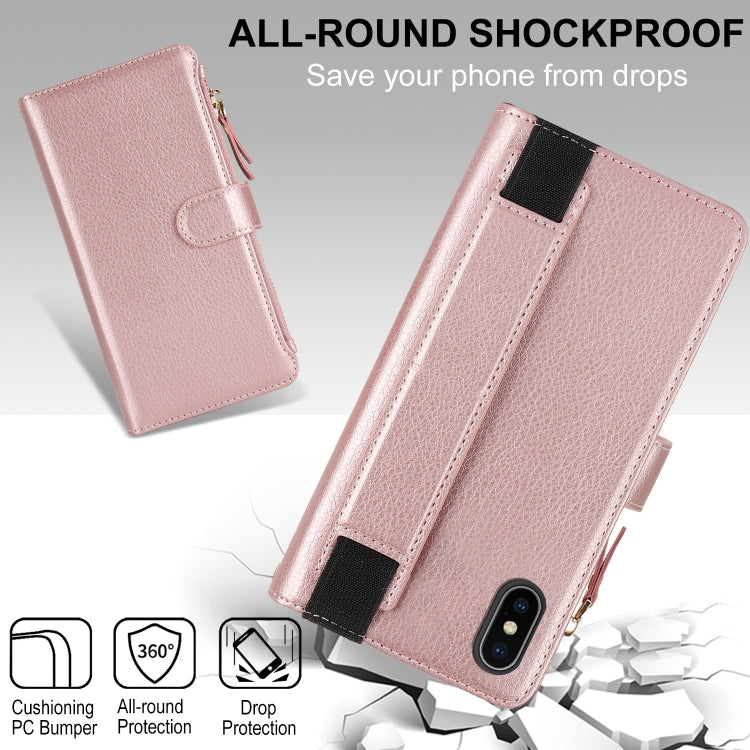 For iPhone XS Max Wristband Holder Zipper Purse RFID Leather Phone Case