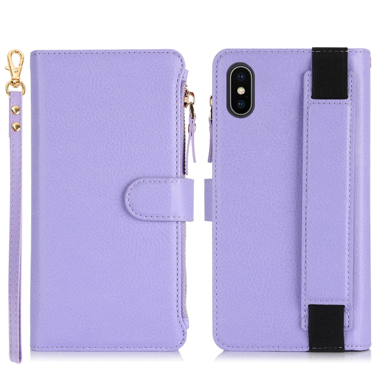 For iPhone XS Max Wristband Holder Zipper Purse RFID Leather Phone Case