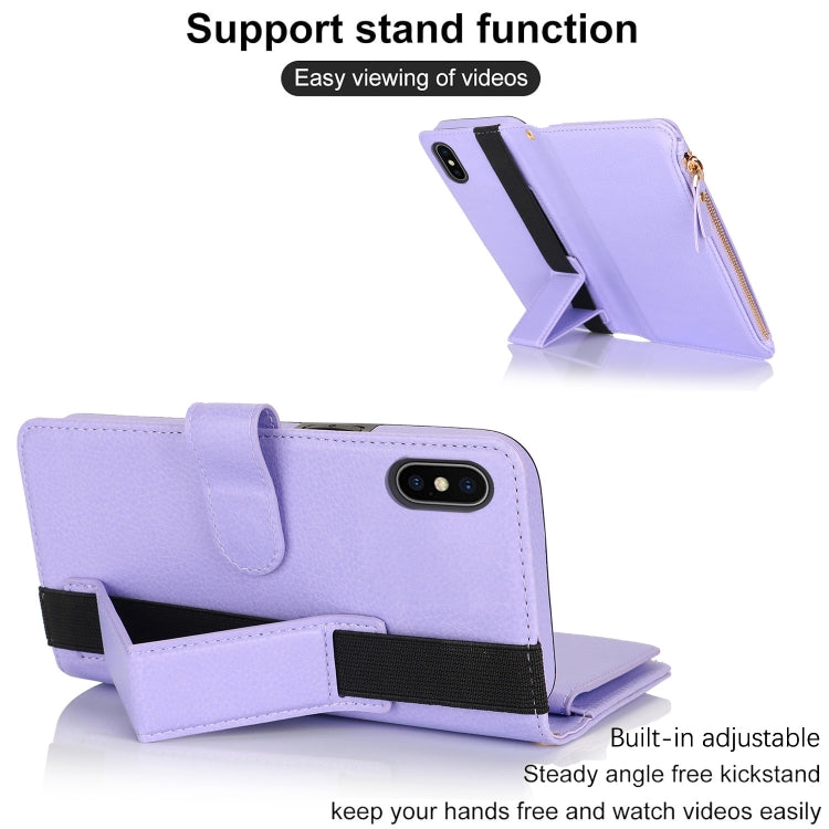 For iPhone XS Max Wristband Holder Zipper Purse RFID Leather Phone Case