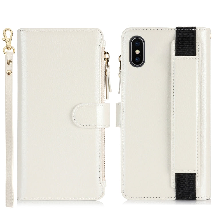 For iPhone XS Max Wristband Holder Zipper Purse RFID Leather Phone Case