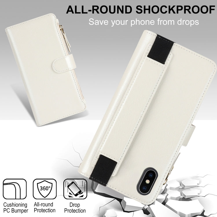 For iPhone XS Max Wristband Holder Zipper Purse RFID Leather Phone Case