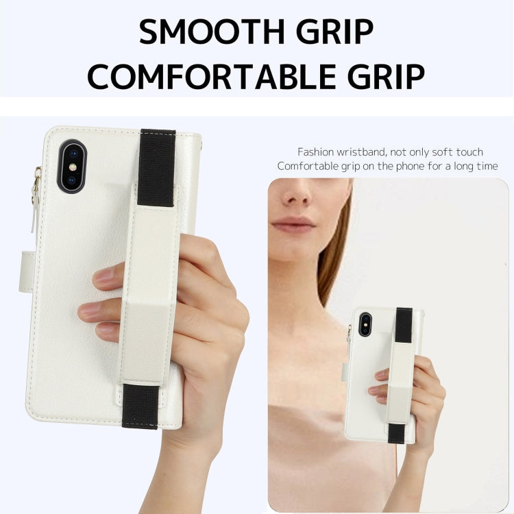 For iPhone XS Max Wristband Holder Zipper Purse RFID Leather Phone Case