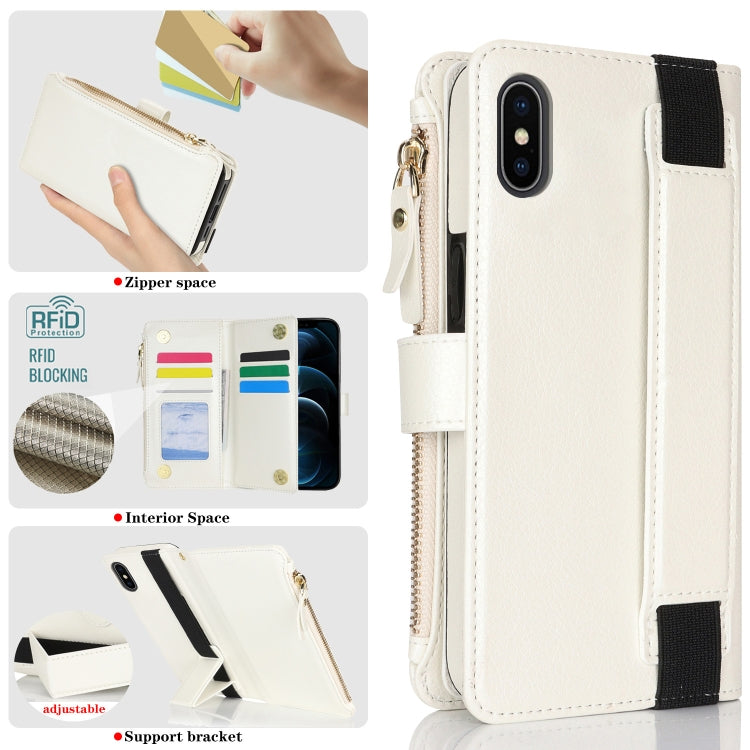 For iPhone XS Max Wristband Holder Zipper Purse RFID Leather Phone Case