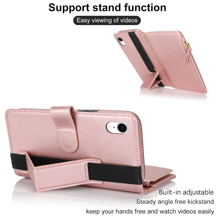 For iPhone XR Wristband Holder Zipper Purse RFID Leather Phone Case