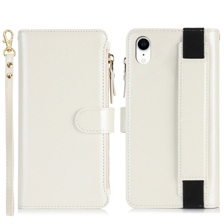 For iPhone XR Wristband Holder Zipper Purse RFID Leather Phone Case