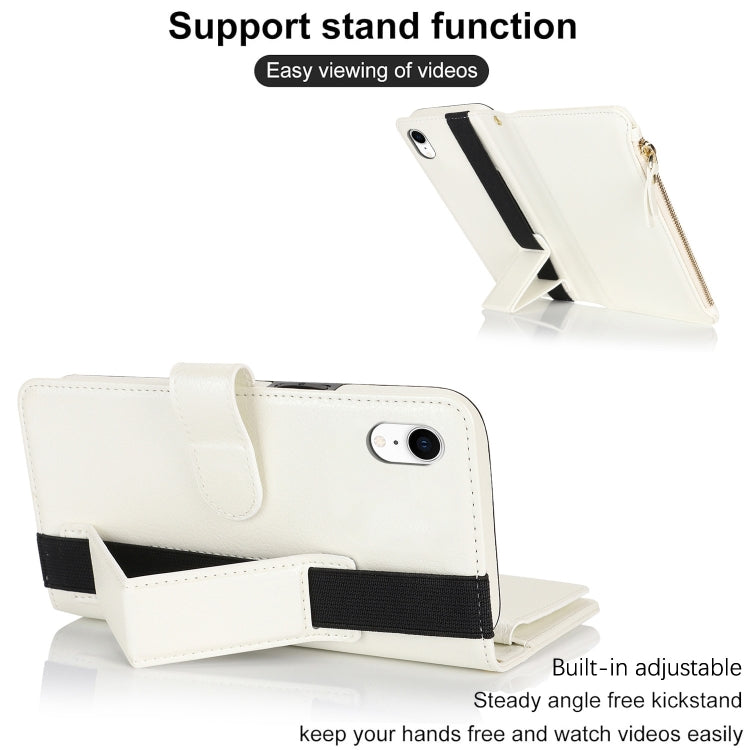 For iPhone XR Wristband Holder Zipper Purse RFID Leather Phone Case