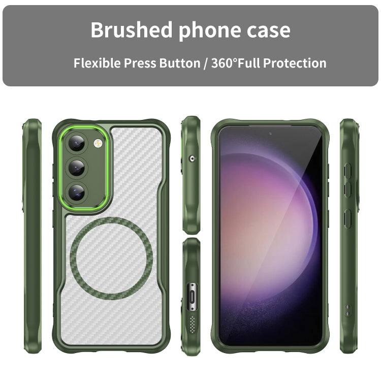 For Samsung Galaxy S23 5G Carbon Fiber Texture MagSafe Translucent Phone Case