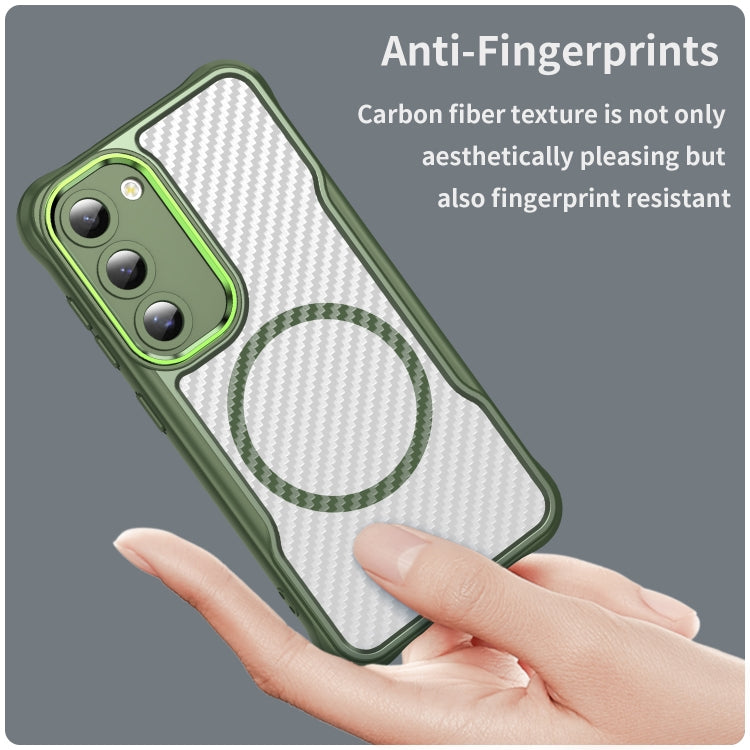 For Samsung Galaxy S23 5G Carbon Fiber Texture MagSafe Translucent Phone Case