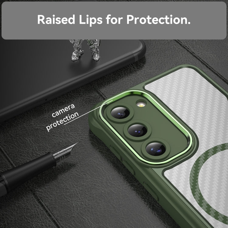 For Samsung Galaxy S23 5G Carbon Fiber Texture MagSafe Translucent Phone Case