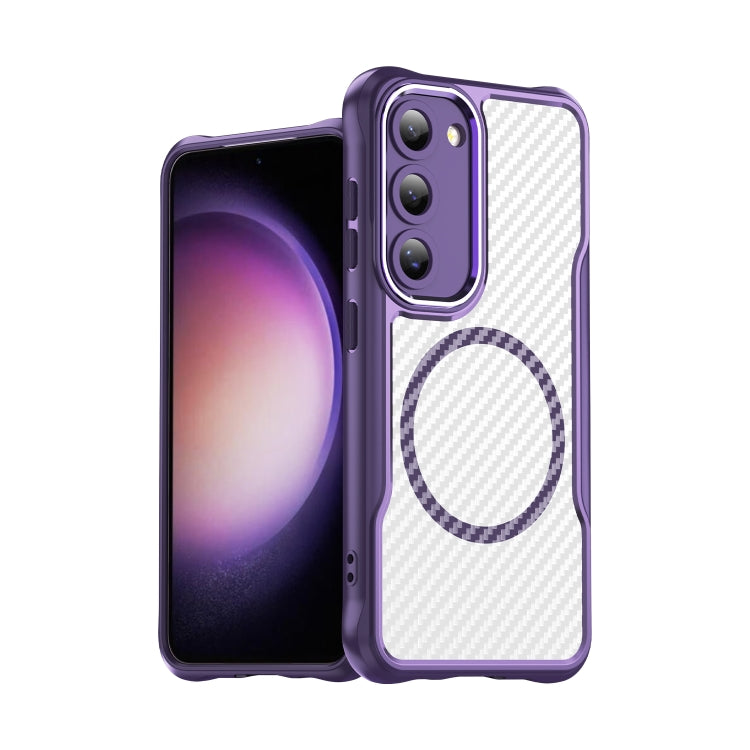 For Samsung Galaxy S23 5G Carbon Fiber Texture MagSafe Translucent Phone Case