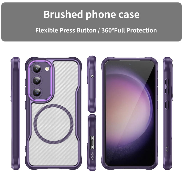 For Samsung Galaxy S23 5G Carbon Fiber Texture MagSafe Translucent Phone Case