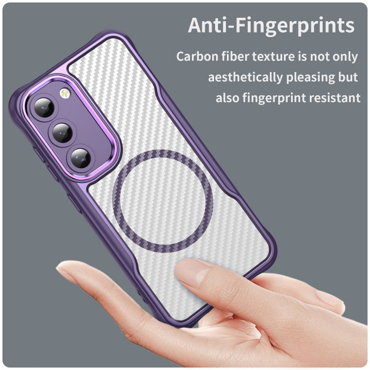 For Samsung Galaxy S23 5G Carbon Fiber Texture MagSafe Translucent Phone Case