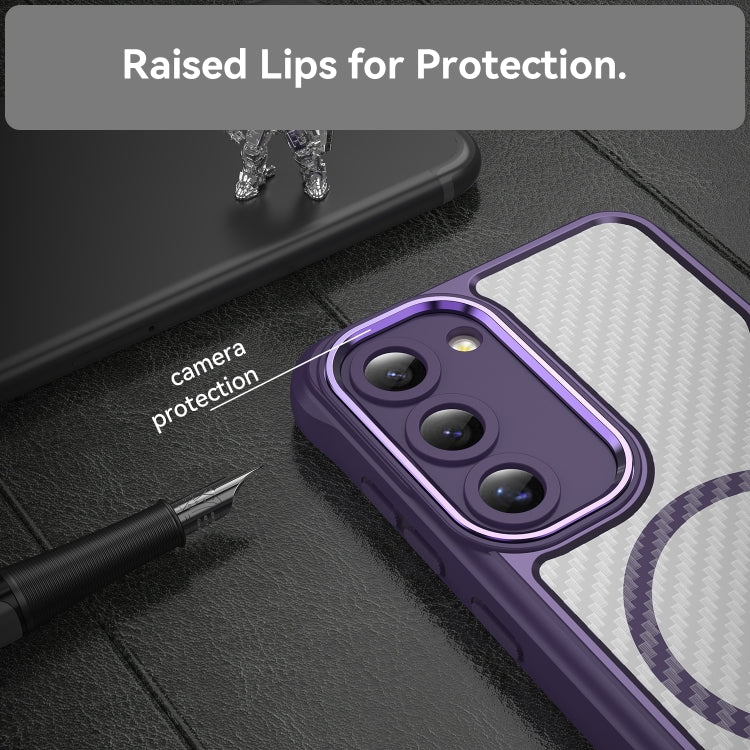For Samsung Galaxy S23 5G Carbon Fiber Texture MagSafe Translucent Phone Case