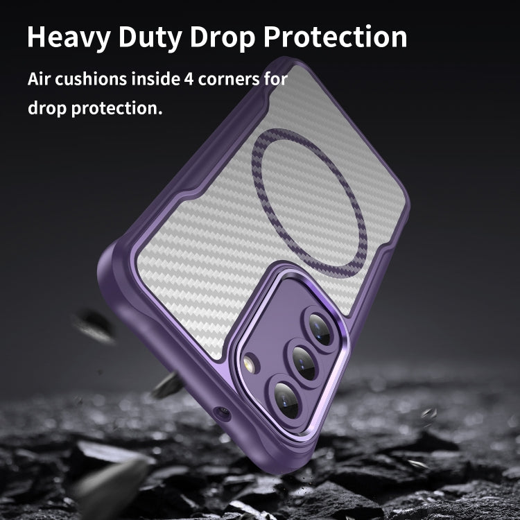 For Samsung Galaxy S23 5G Carbon Fiber Texture MagSafe Translucent Phone Case