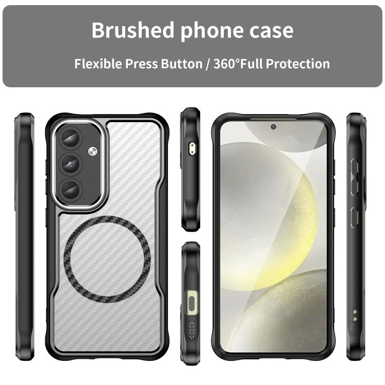 For Samsung Galaxy S25 5G Carbon Fiber Texture MagSafe Translucent Phone Case