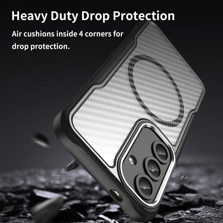 For Samsung Galaxy S25 5G Carbon Fiber Texture MagSafe Translucent Phone Case