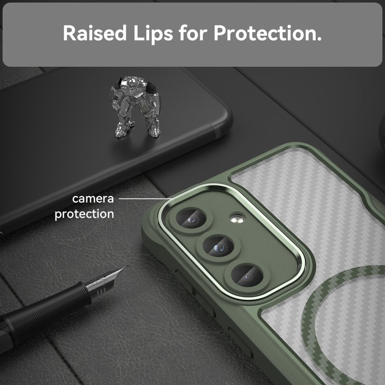 For Samsung Galaxy S25 5G Carbon Fiber Texture MagSafe Translucent Phone Case