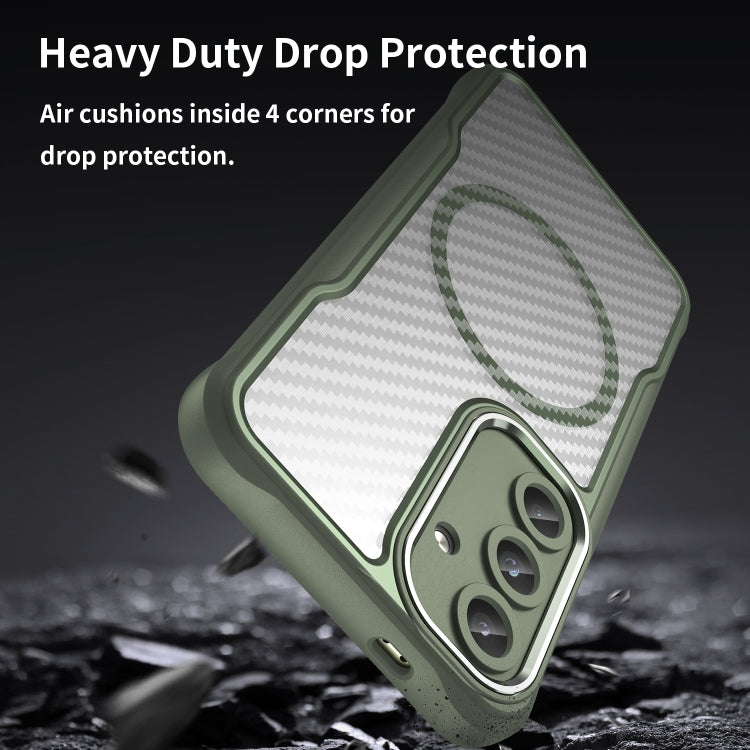 For Samsung Galaxy S25 5G Carbon Fiber Texture MagSafe Translucent Phone Case