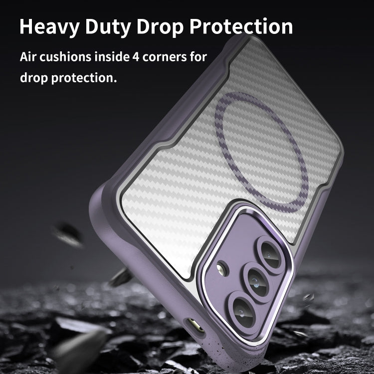 For Samsung Galaxy S25 5G Carbon Fiber Texture MagSafe Translucent Phone Case