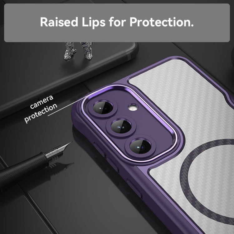 For Samsung Galaxy S25+ 5G Carbon Fiber Texture MagSafe Translucent Phone Case