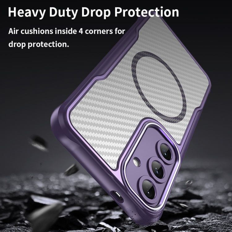 For Samsung Galaxy S25+ 5G Carbon Fiber Texture MagSafe Translucent Phone Case