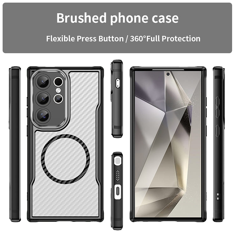 For Samsung Galaxy S25 Ultra 5G Carbon Fiber Texture MagSafe Translucent Phone Case