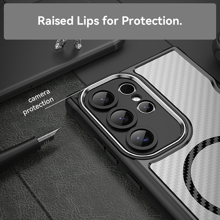 For Samsung Galaxy S25 Ultra 5G Carbon Fiber Texture MagSafe Translucent Phone Case