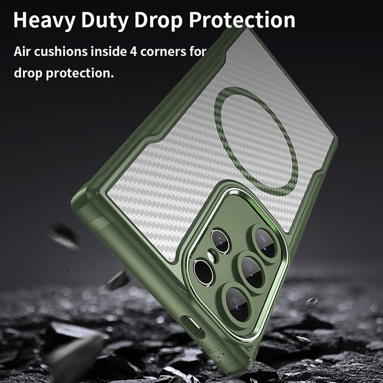 For Samsung Galaxy S25 Ultra 5G Carbon Fiber Texture MagSafe Translucent Phone Case