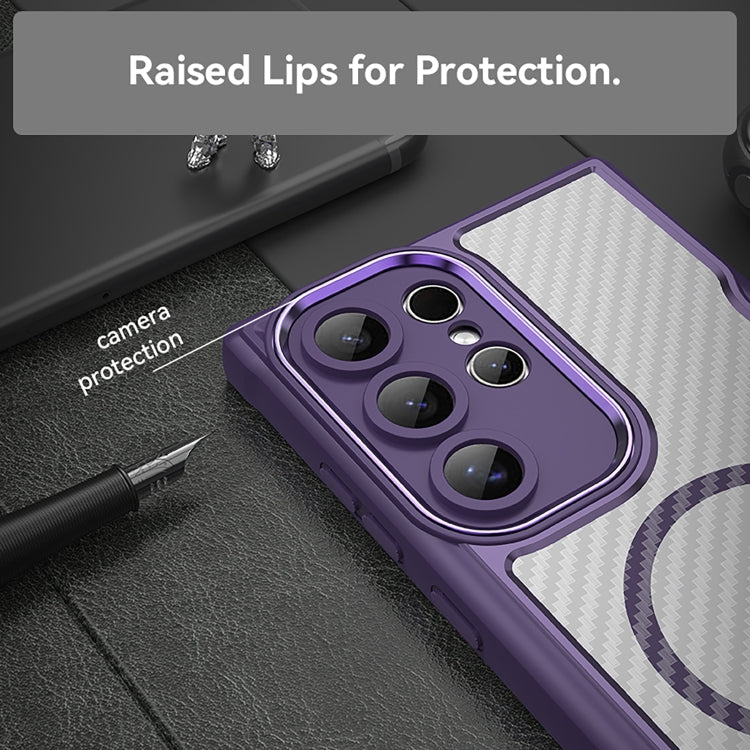 For Samsung Galaxy S25 Ultra 5G Carbon Fiber Texture MagSafe Translucent Phone Case