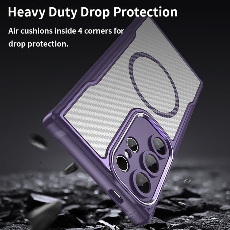 For Samsung Galaxy S25 Ultra 5G Carbon Fiber Texture MagSafe Translucent Phone Case