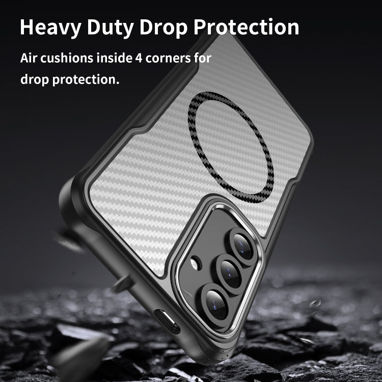For Samsung Galaxy S24 5G Carbon Fiber Texture MagSafe Translucent Phone Case