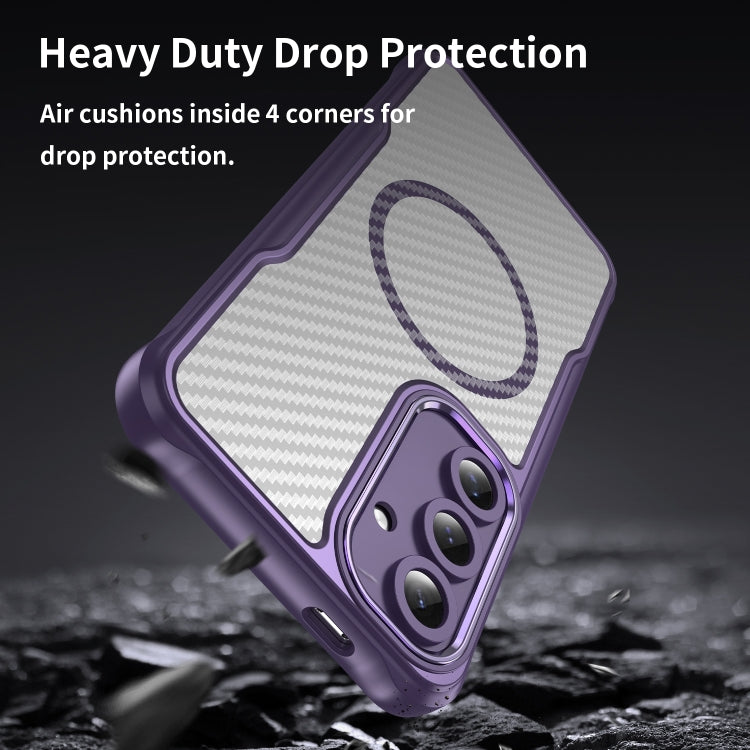 For Samsung Galaxy S24 5G Carbon Fiber Texture MagSafe Translucent Phone Case