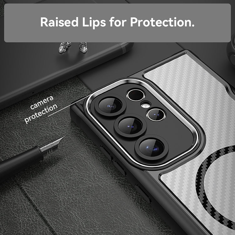 For Samsung Galaxy S24 Ultra 5G Carbon Fiber Texture MagSafe Translucent Phone Case