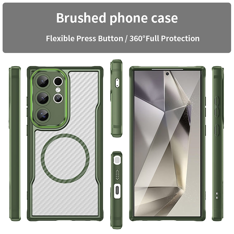 For Samsung Galaxy S24 Ultra 5G Carbon Fiber Texture MagSafe Translucent Phone Case