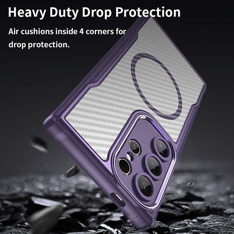 For Samsung Galaxy S24 Ultra 5G Carbon Fiber Texture MagSafe Translucent Phone Case