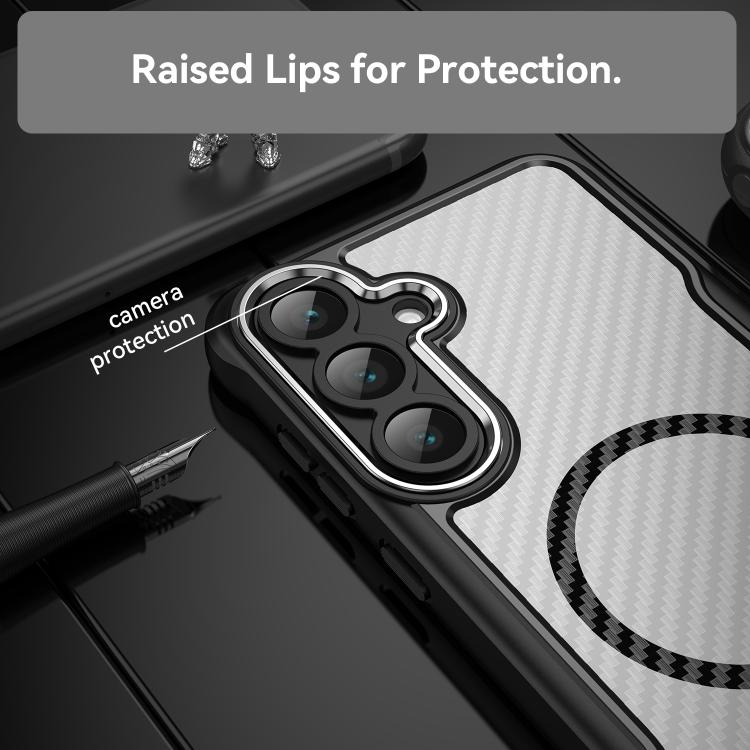 For Samsung Galaxy S25 FE 5G Carbon Fiber Texture MagSafe Translucent Phone Case