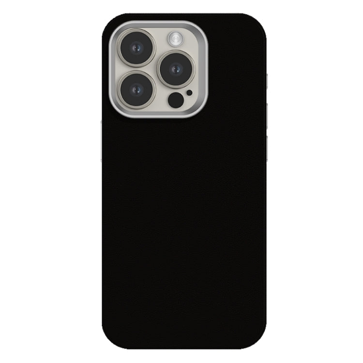 For iPhone 15 Pro Max Skin Feel Fine Leather Texture Metal Lens Frame MagSafe Phone Case