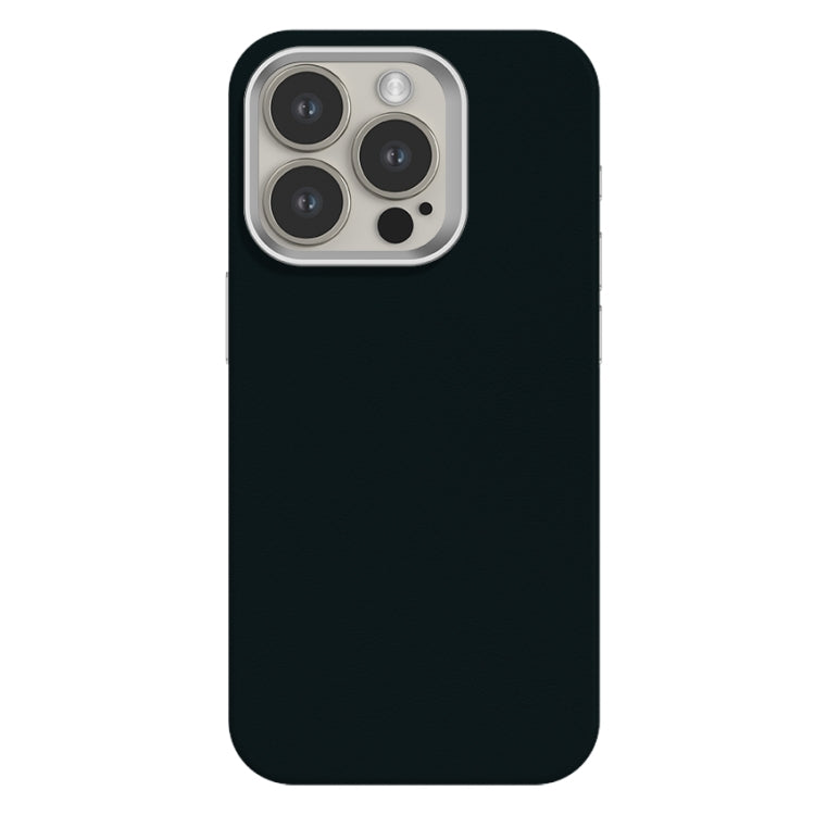 For iPhone 15 Pro Max Skin Feel Fine Leather Texture Metal Lens Frame MagSafe Phone Case