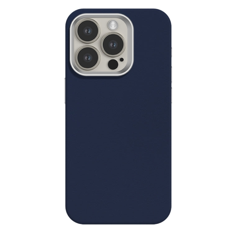 For iPhone 15 Pro Max Skin Feel Fine Leather Texture Metal Lens Frame MagSafe Phone Case