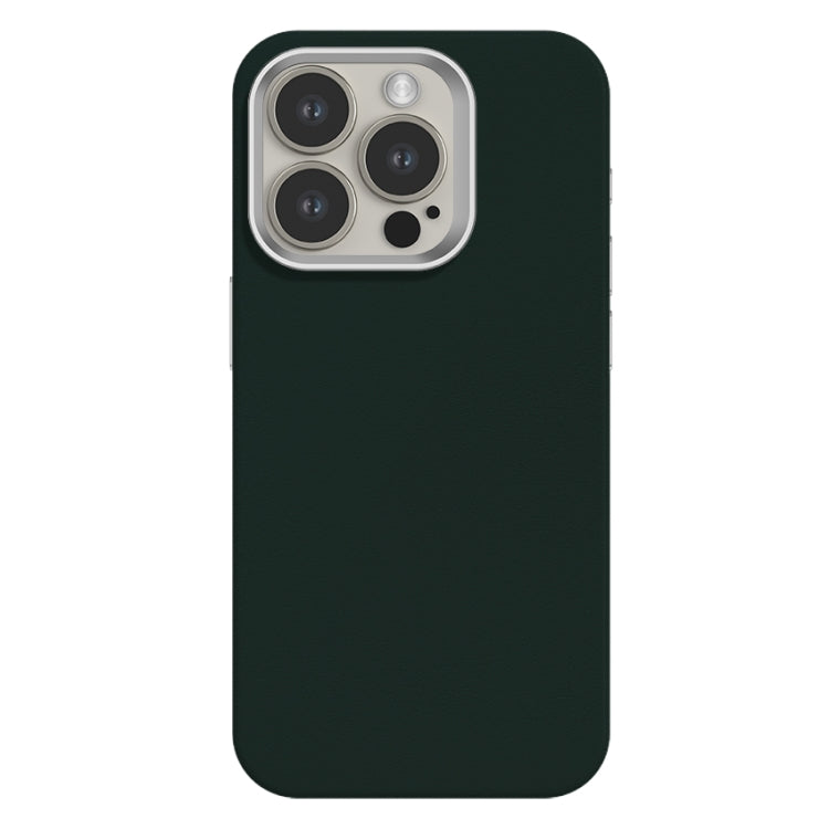 For iPhone 15 Pro Max Skin Feel Fine Leather Texture Metal Lens Frame MagSafe Phone Case