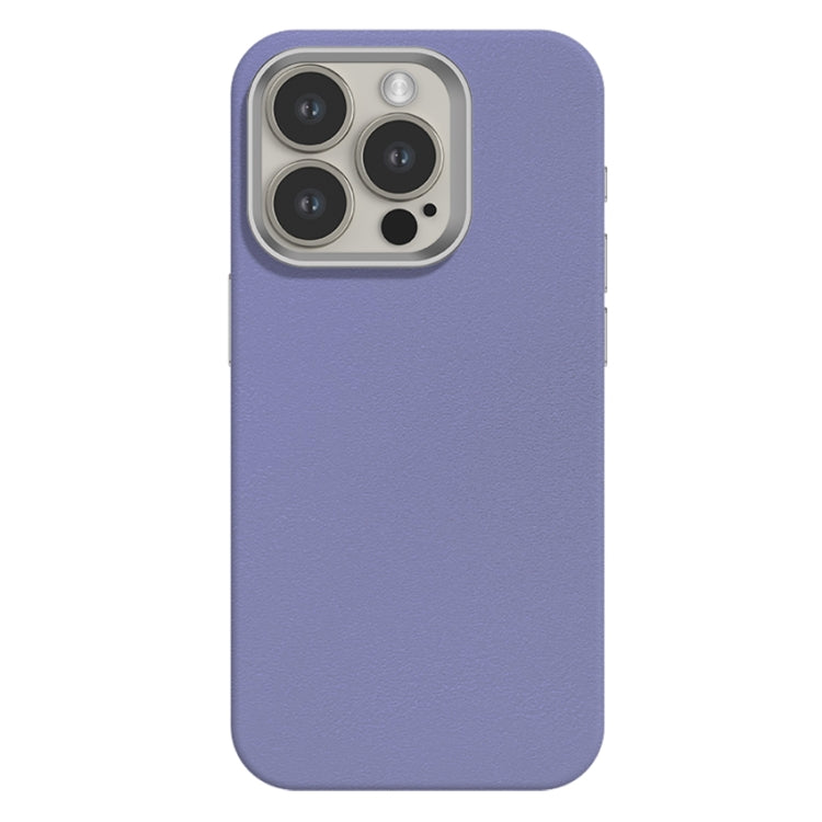 For iPhone 15 Pro Max Skin Feel Fine Leather Texture Metal Lens Frame MagSafe Phone Case