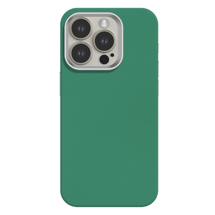 For iPhone 15 Pro Max Skin Feel Fine Leather Texture Metal Lens Frame MagSafe Phone Case